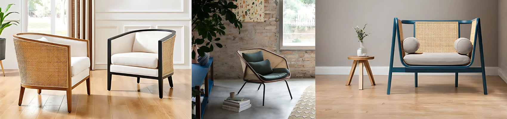 Wooden Cane & Rattan Lounge Chair